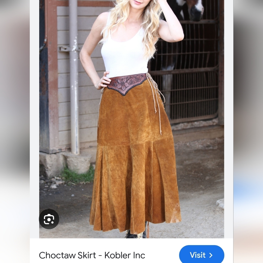 Kobler Leather Women's Choctaw Tooled Leather Lace-Up Suede Skirt